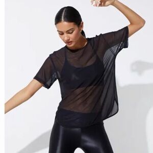 Sheer Black Short-Sleeve Mesh Top